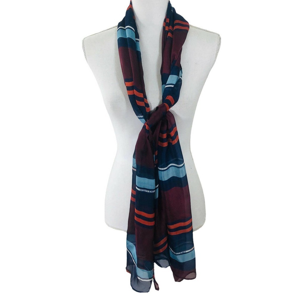 VINCE CAMUTO Designer 100% Silk Scarf Striped Sheer 17x70" Long Scarve - Picture 3 of 9
